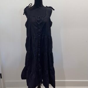 Who What Wear Black Tiered Square Neck Tie Shoulder Midi Dress XXL